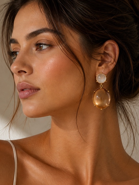 Anthropologie Jewelry - Brown Cabochon Double Drop Earrings